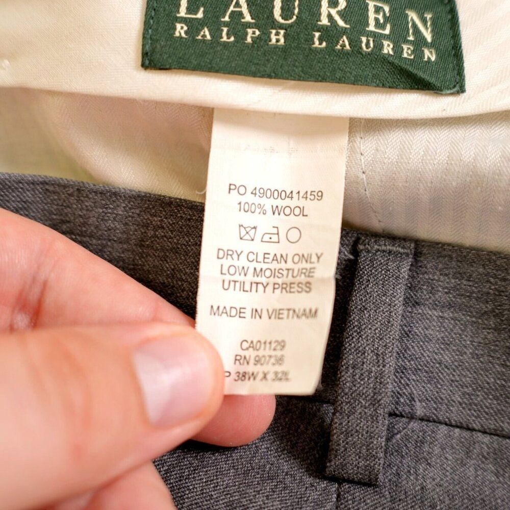 Lauren Ralph Lauren Gray Wool Pleated Cuffed Mid Rise Dress Pants 37/31 Lined Pa - Picture 6 of 7